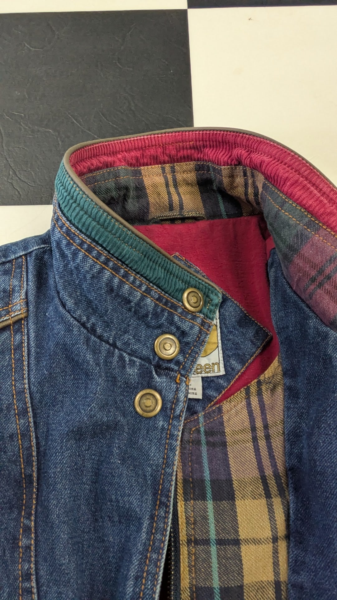 Vintage Current Seen Fleece Lined Denim Jacket Women's Medium Plaid Lined 90s