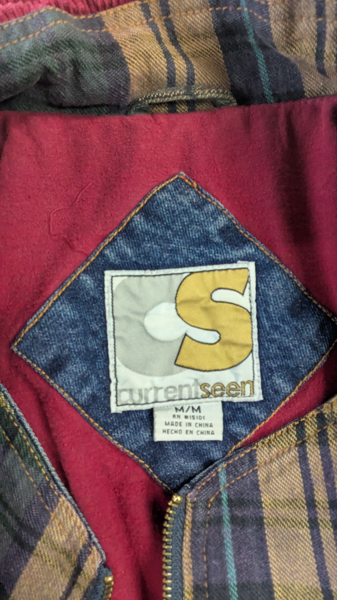 Vintage Current Seen Fleece Lined Denim Jacket Women's Medium Plaid Lined 90s