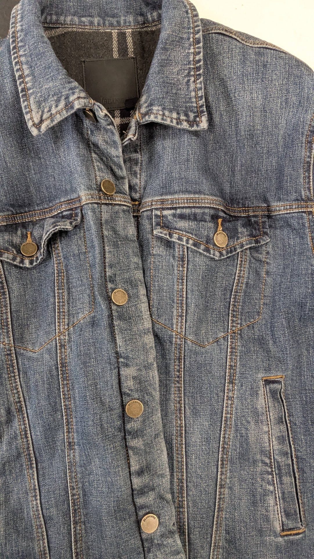 Blank NYC Denim Jacket Women's XL Plaid Flannel Lined Blue Jean Jacket