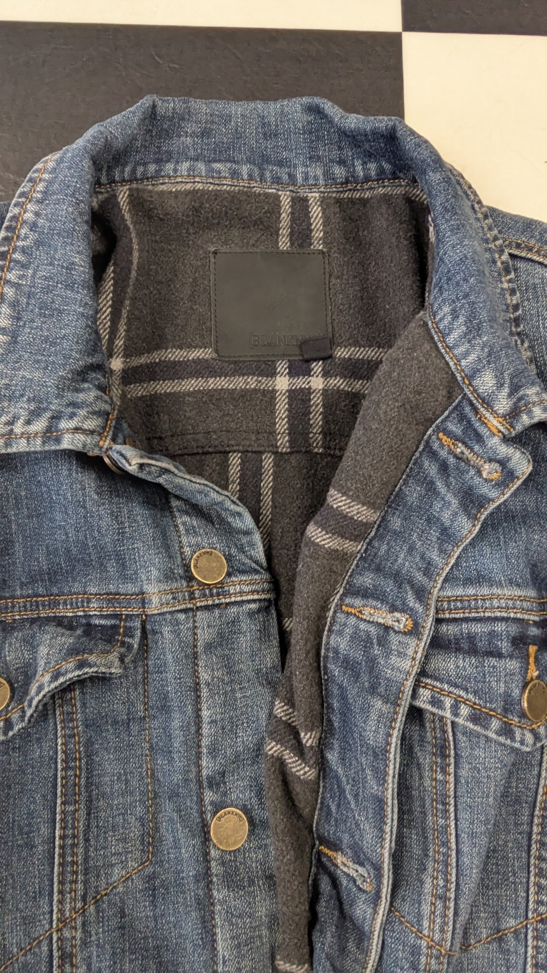 Blank NYC Denim Jacket Women's XL Plaid Flannel Lined Blue Jean Jacket