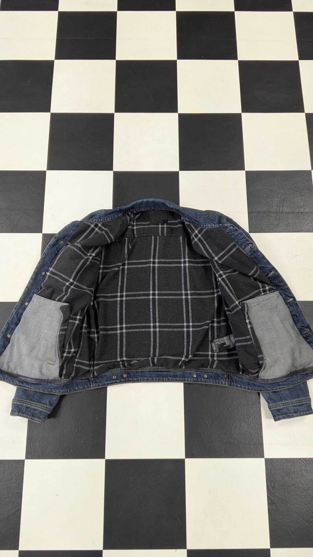 Blank NYC Denim Jacket Women's XL Plaid Flannel Lined Blue Jean Jacket