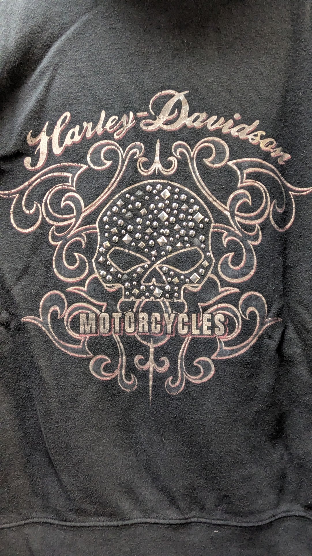 Harley-Davidson Womens Zip Hoodie Rhinestone Skull Black Full Zip Sweatshirt Medium Est