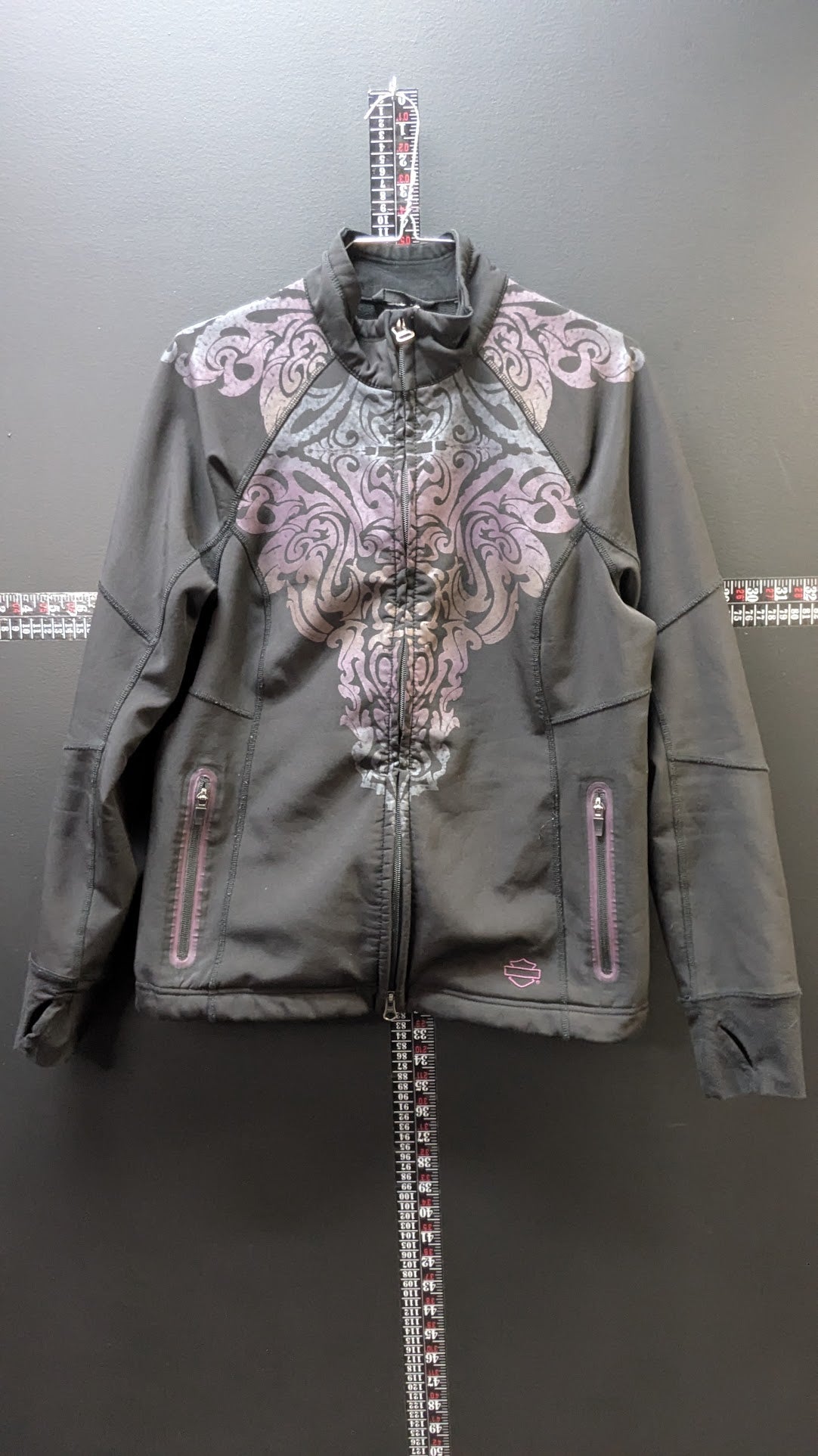 Harley-Davidson Women's Black Softshell Jacket Purple Scroll Graphic Zip Front