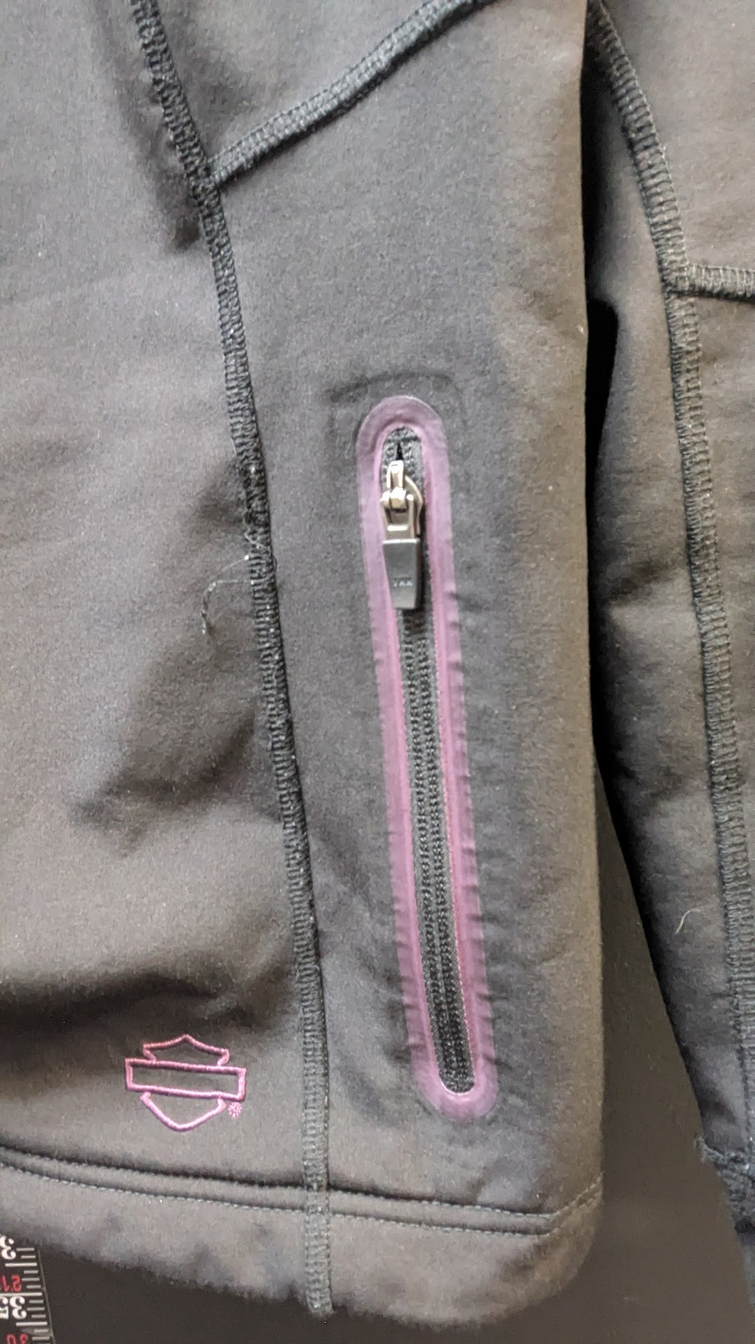 Harley-Davidson Women's Black Softshell Jacket Purple Scroll Graphic Zip Front