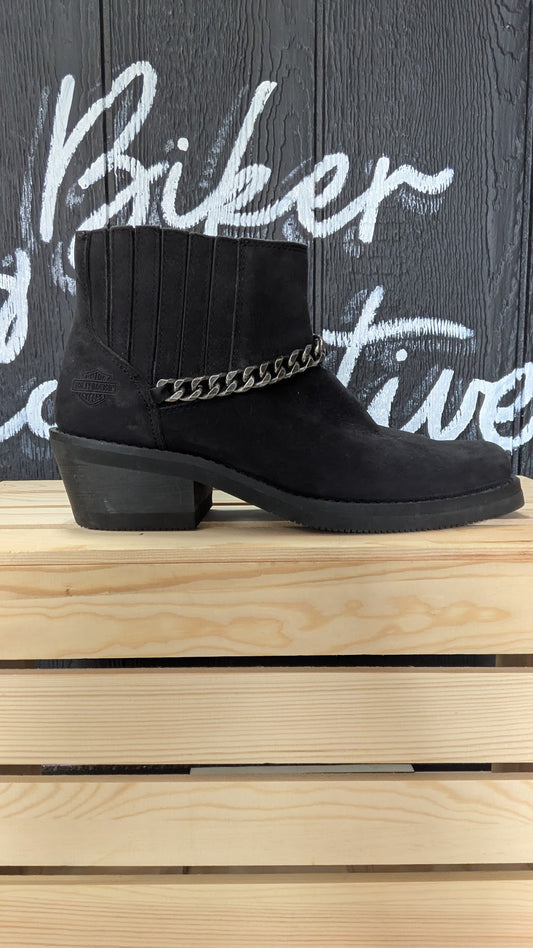 Harley-Davidson Women's Black Leather Chain Harness Chelsea Ankle Boots Size 9.5M