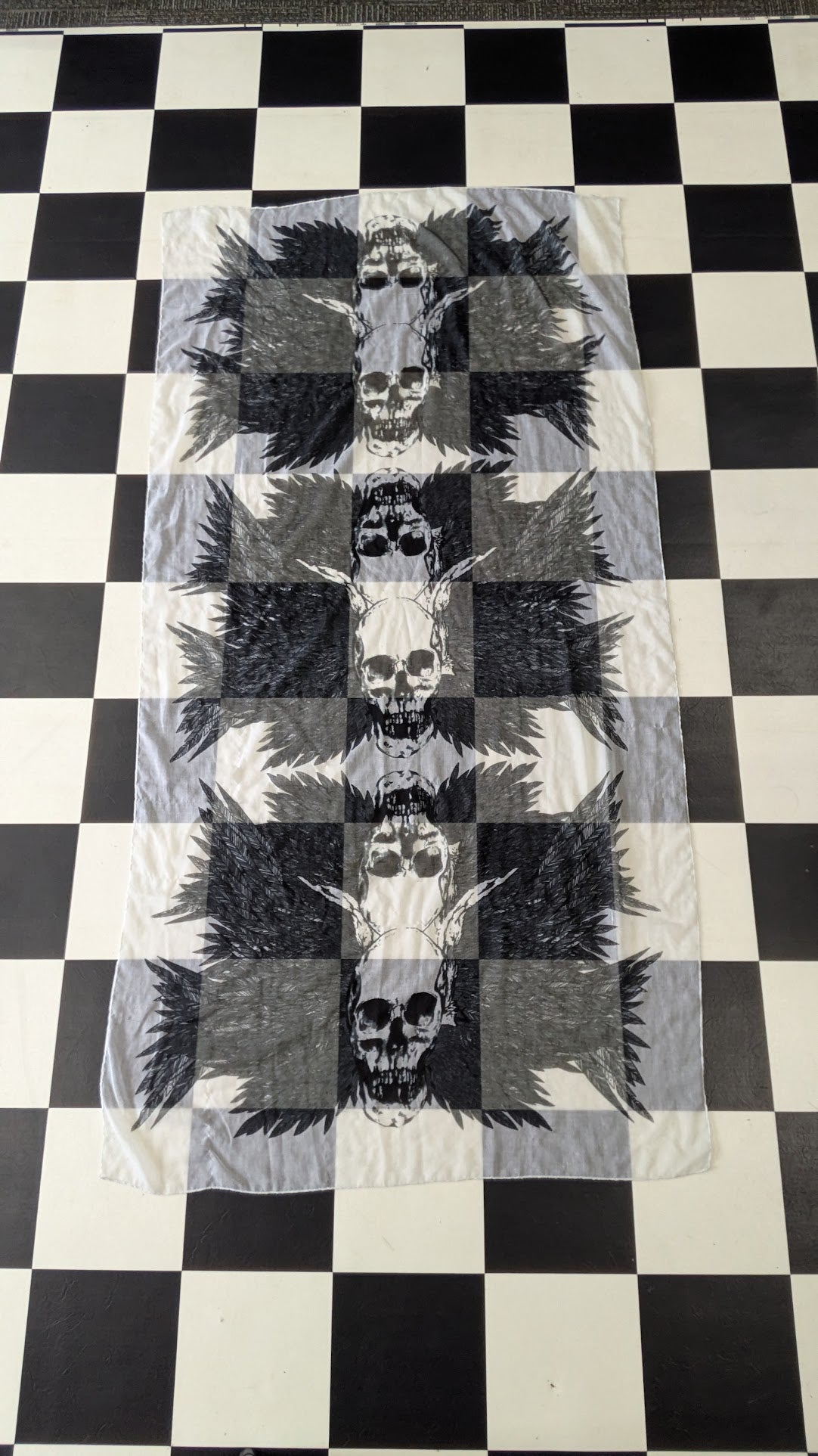 Skull & Wings Black Gray White Fashion Scarf Wrap Shawl 38" x 74"