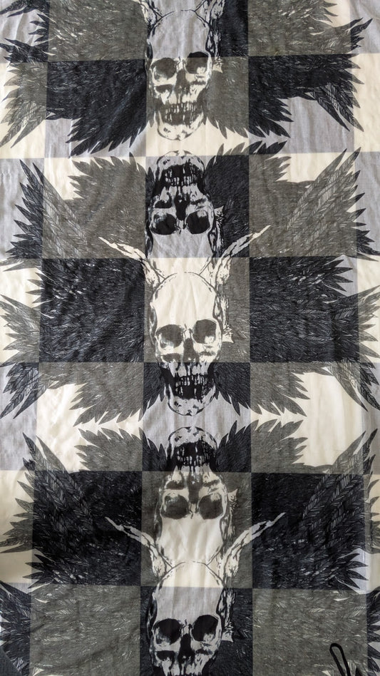 Skull & Wings Black Gray White Fashion Scarf Wrap Shawl 38" x 74"