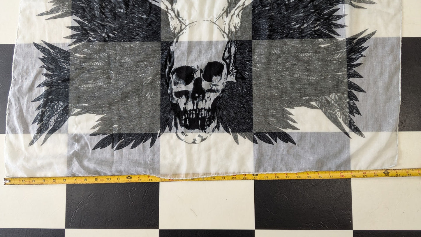 Skull & Wings Black Gray White Fashion Scarf Wrap Shawl 38" x 74"