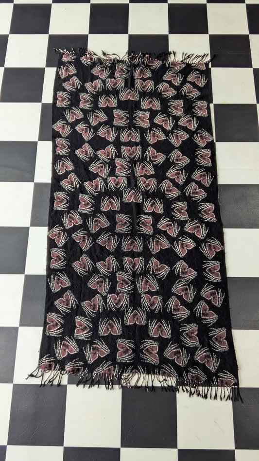 Skeleton Hand Heart Fringe Scarf Black Pink Gothic Biker Wrap 33" x 64"