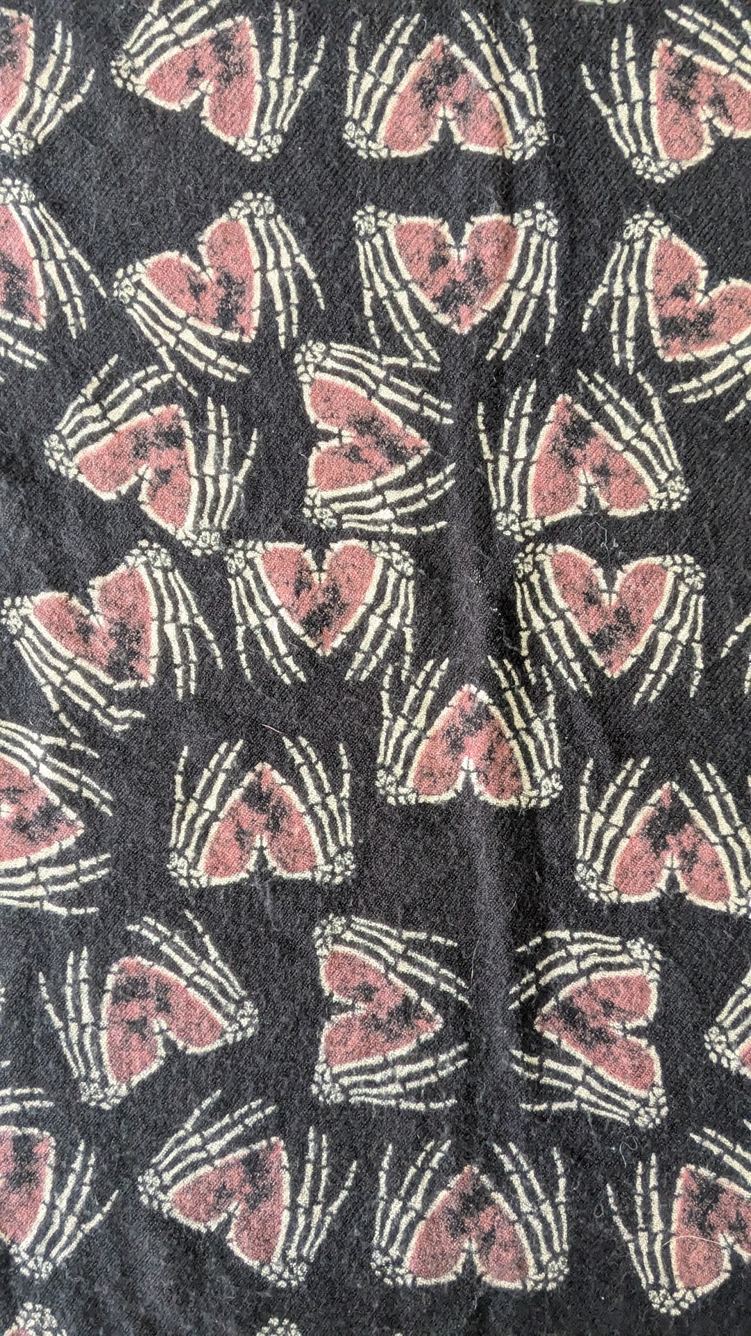 Skeleton Hand Heart Fringe Scarf Black Pink Gothic Biker Wrap 33" x 64"