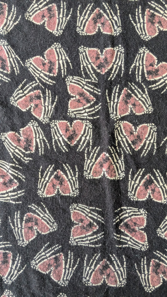Skeleton Hand Heart Fringe Scarf Black Pink Gothic Biker Wrap 33" x 64"