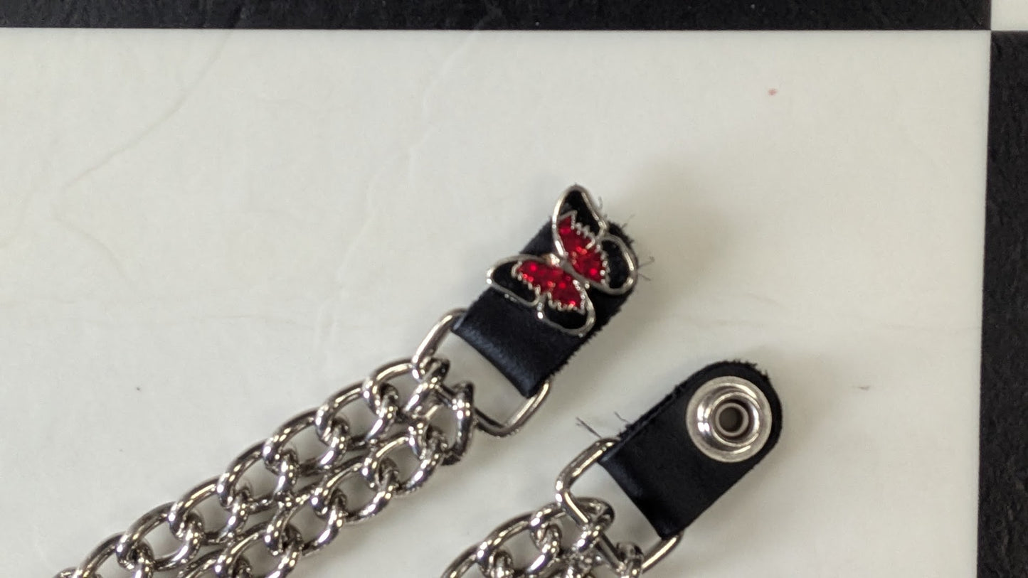 Women's Motorcycle Vest Extenders – Silver Chain & Red Rhinestone Butterfly Pair