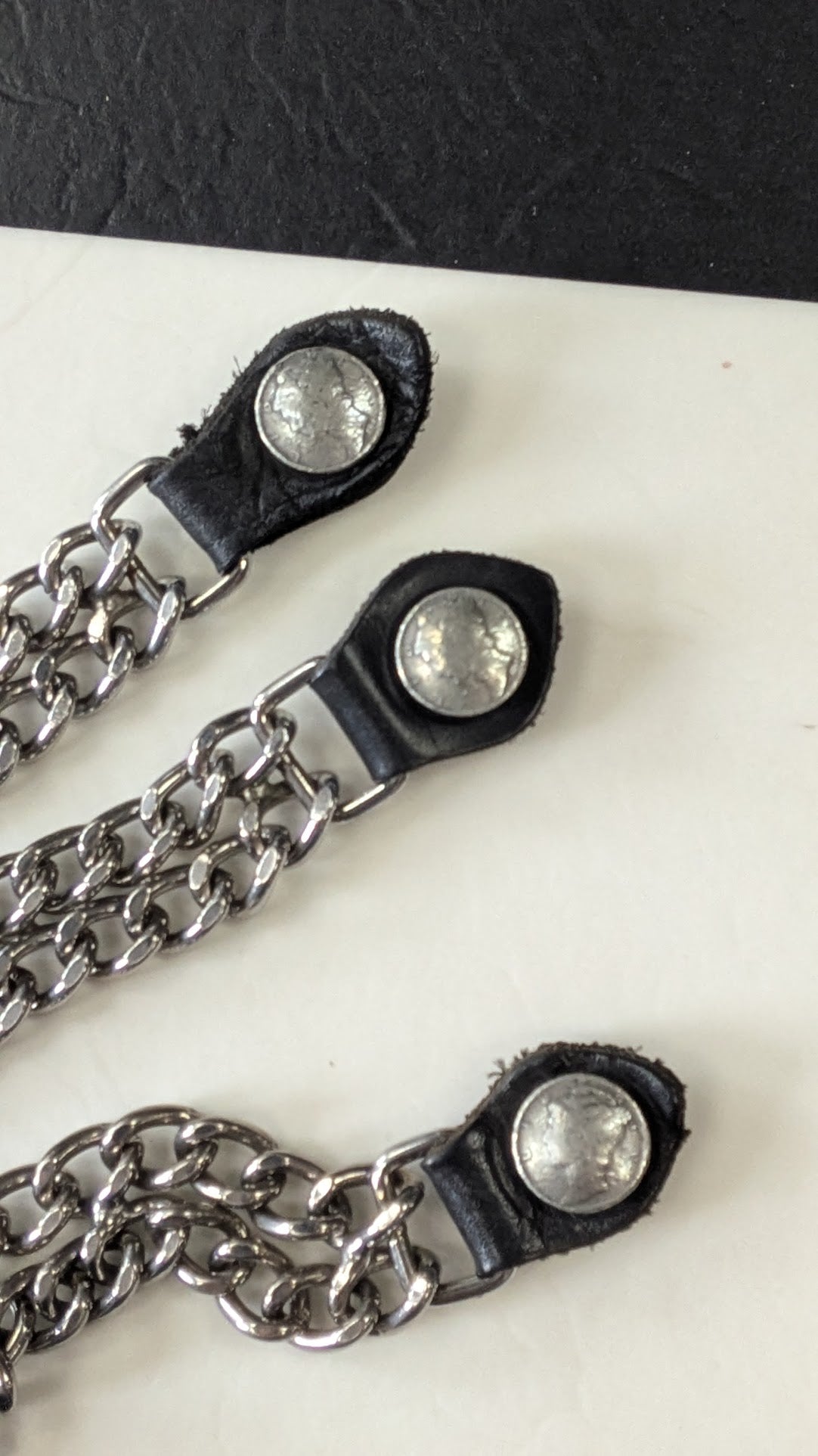 Vintage Motorcycle Vest Extenders Set of 3 Buffalo Nickel Triple Chain Leather Biker Snap Extenders
