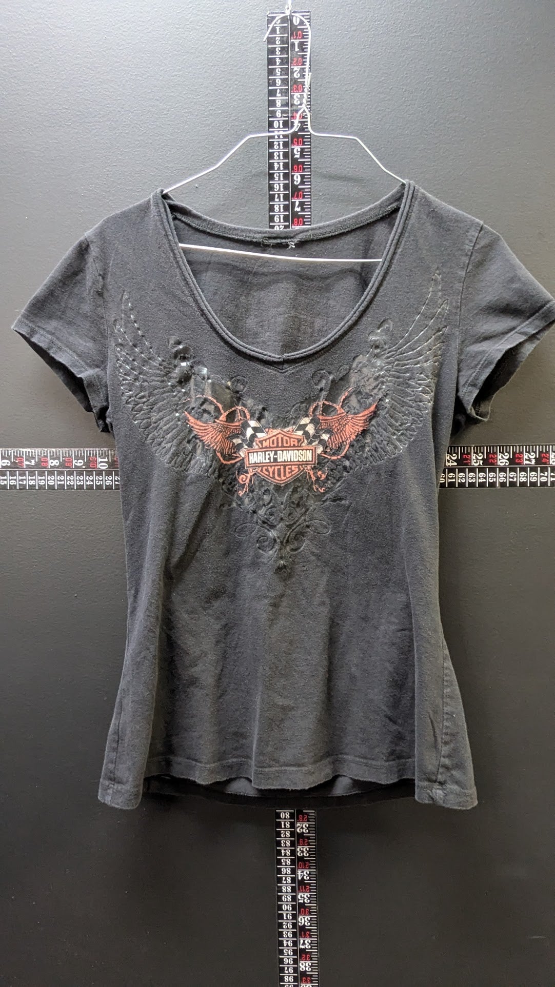 Harley-Davidson Women's Fitted V-Neck Wing Graphic T-Shirt Cincinnati Ohio Black Medium