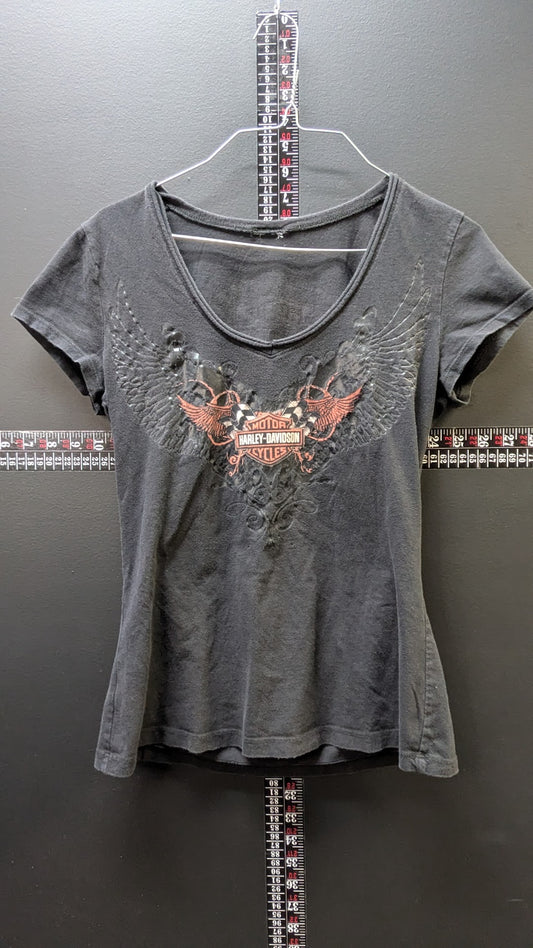 Harley-Davidson Women's Fitted V-Neck Wing Graphic T-Shirt Cincinnati Ohio Black Medium