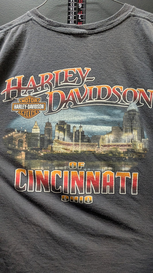 Harley-Davidson of Cincinnati Ohio Grim Reaper Graphic T-Shirt Adult Large Gray