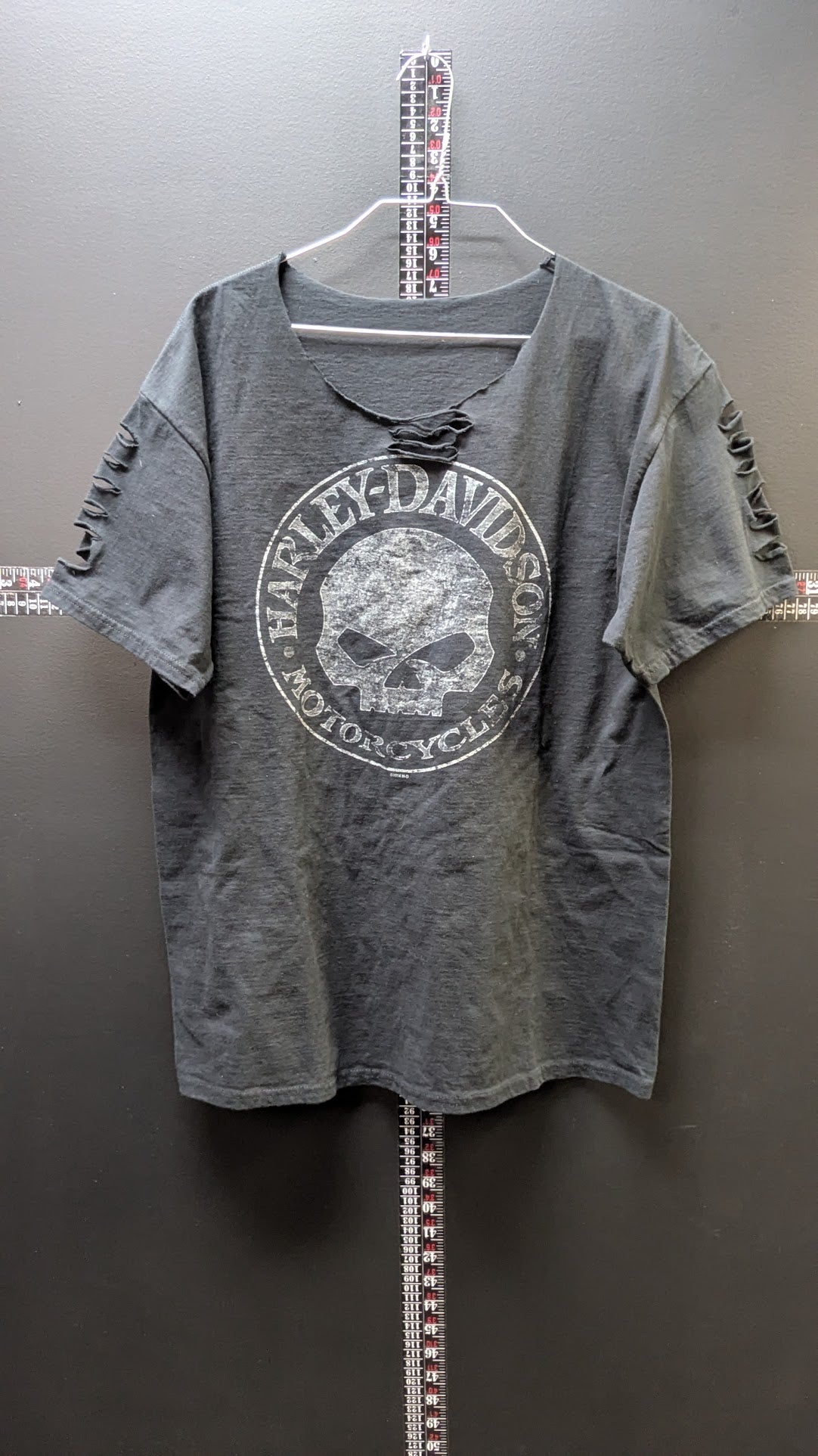 Custom Distressed Harley-Davidson Skull Graphic T-Shirt Adult Large XL Black