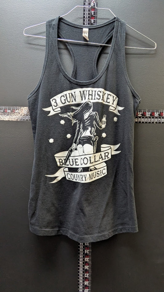 3 Gun Whiskey Blue Collar Country Music Women's Racerback Tank Top Small Black