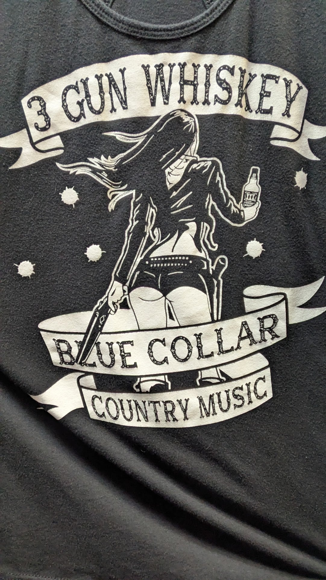 3 Gun Whiskey Blue Collar Country Music Women's Racerback Tank Top Small Black