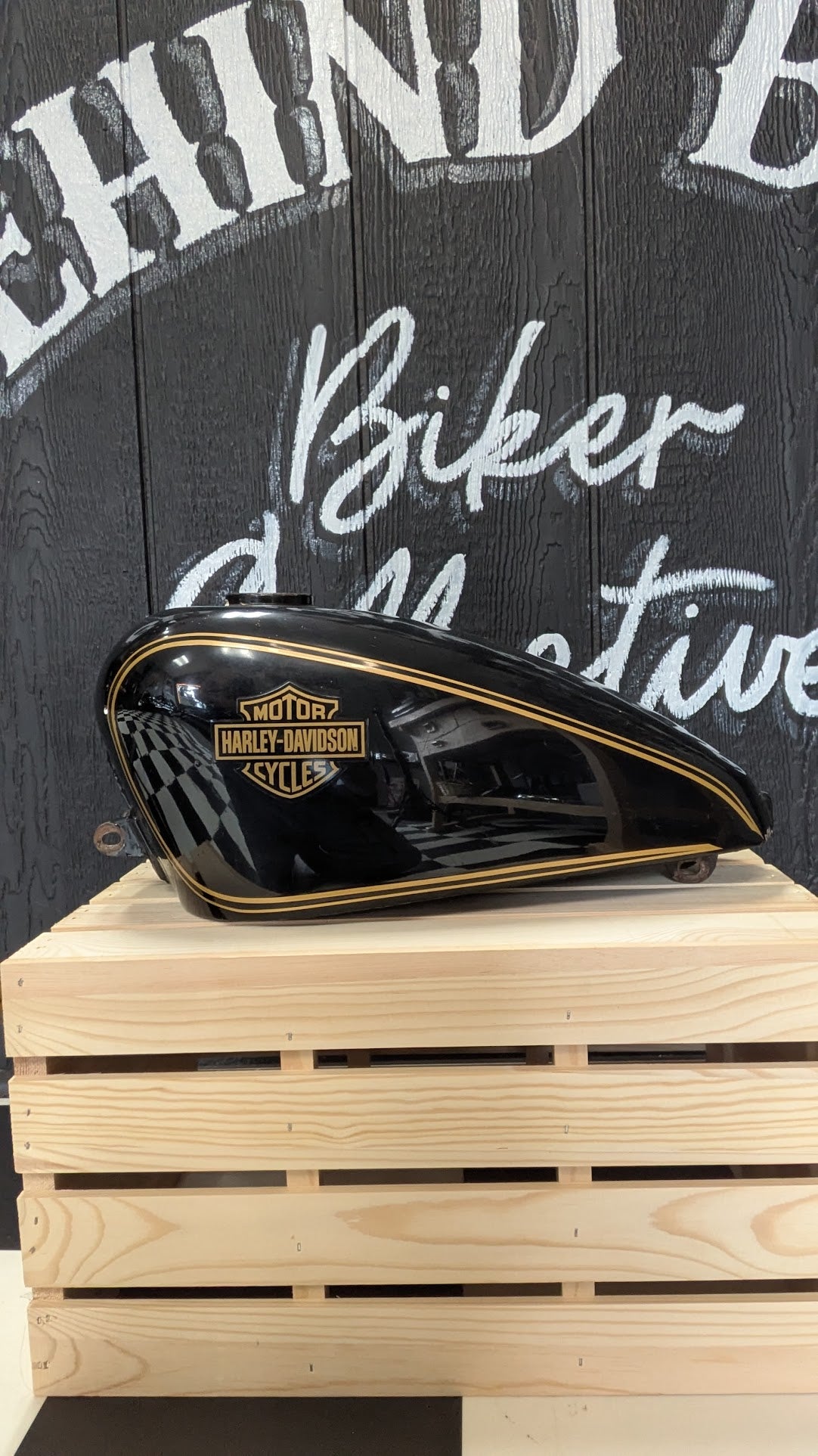 Vintage Harley-Davidson Black & Gold Fuel Gas Tank OEM AMF Era