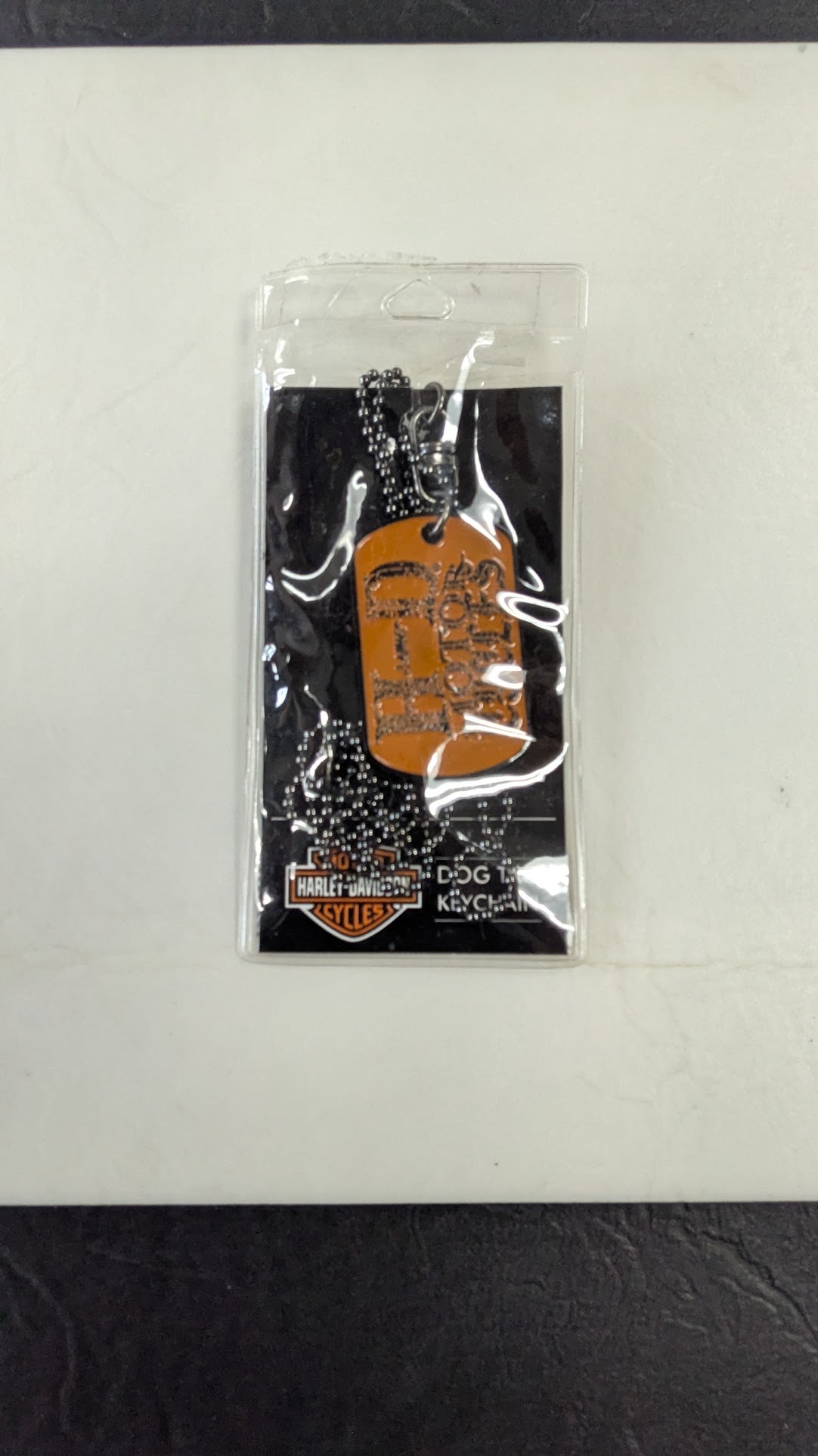 Harley-Davidson Skull Orange Dog Tag Keychain NOS Official Licensed Product