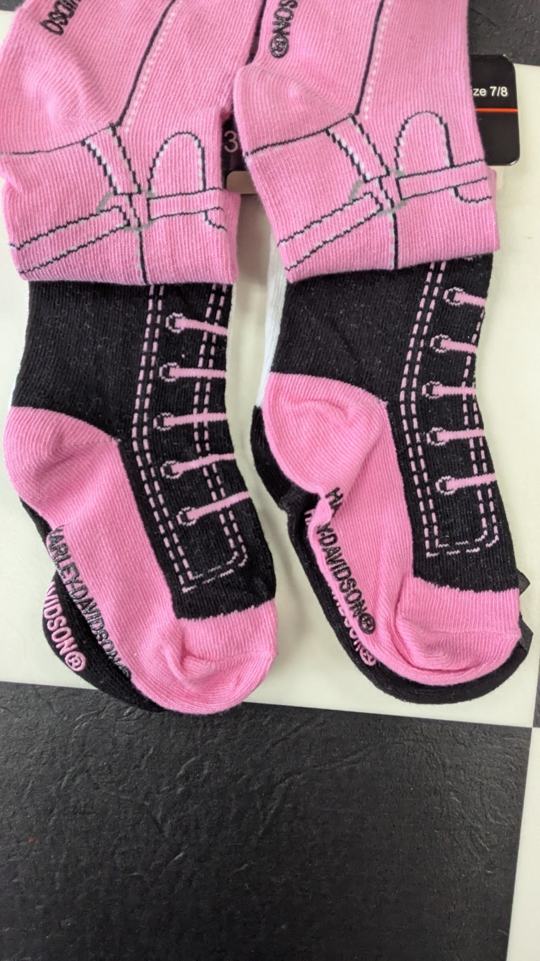 Harley-Davidson Kids Socks 3 Pair Pack Pink Motorcycle Boot Design Size 7/8 NWT