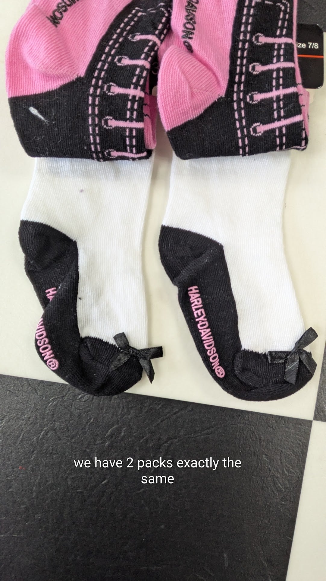 Harley-Davidson Kids Socks 3 Pair Pack Pink Motorcycle Boot Design Size 7/8 NWT