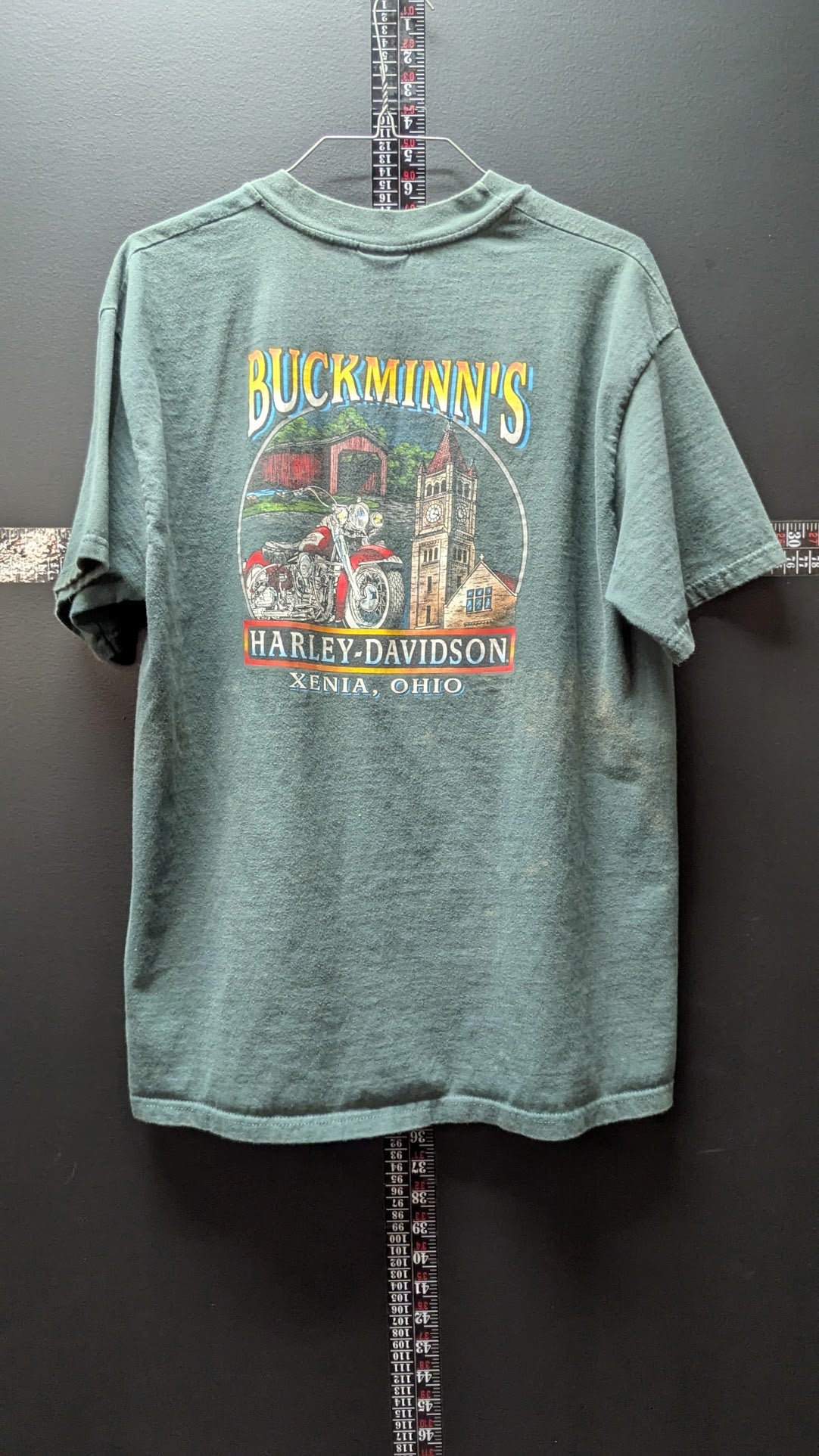 Vintage 1998-1999 Harley-Davidson Buckminn's Xenia Ohio Dealer T-Shirt Green Large