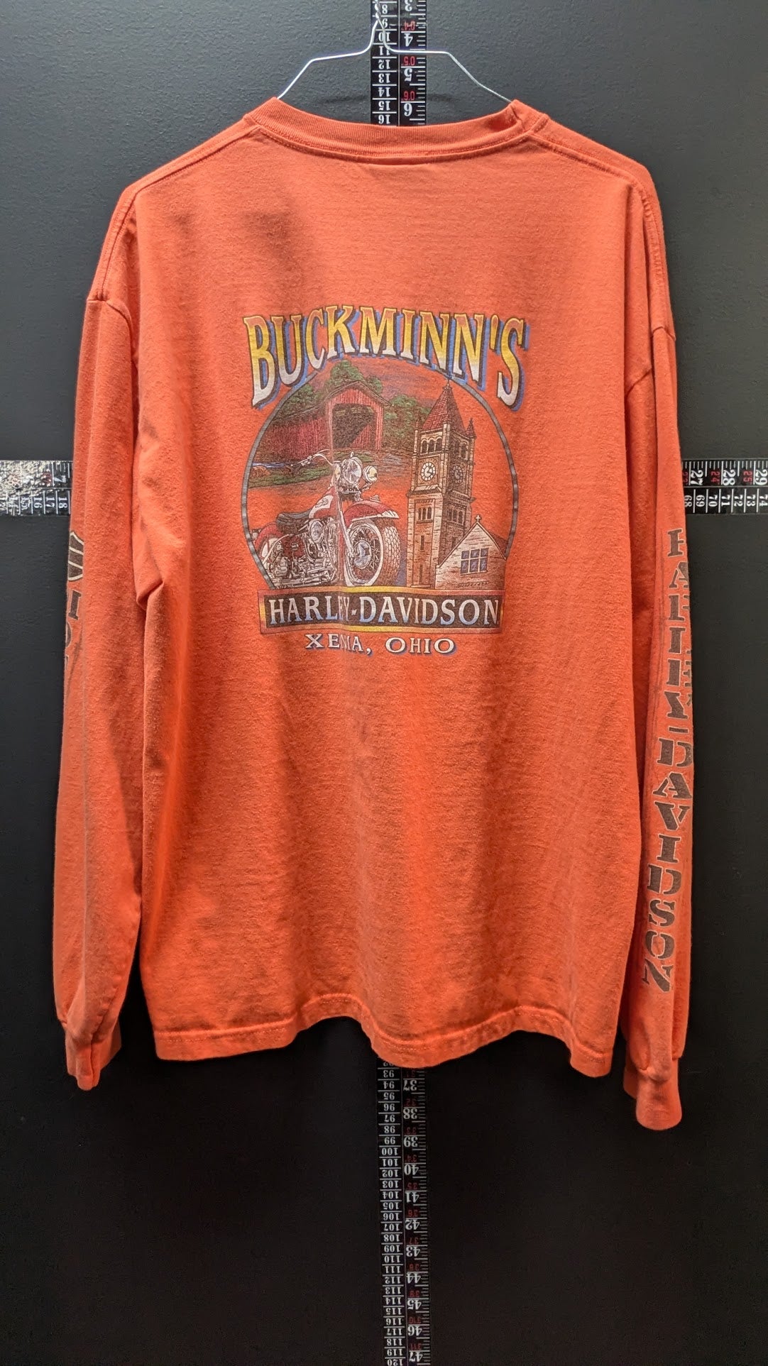 Harley-Davidson Buckminn's Xenia Ohio Long Sleeve T-Shirt Orange Large 2009