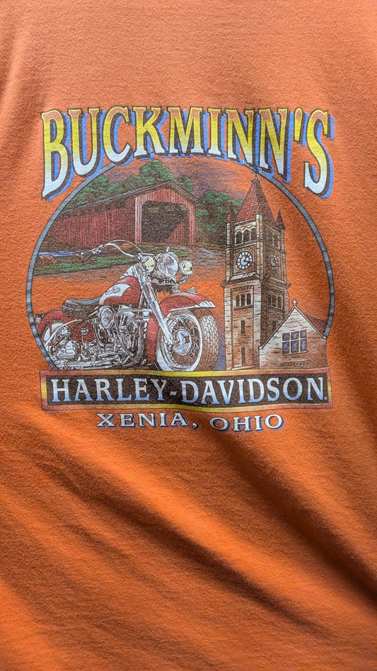 Harley-Davidson Buckminn's Xenia Ohio Long Sleeve T-Shirt Orange Large 2009