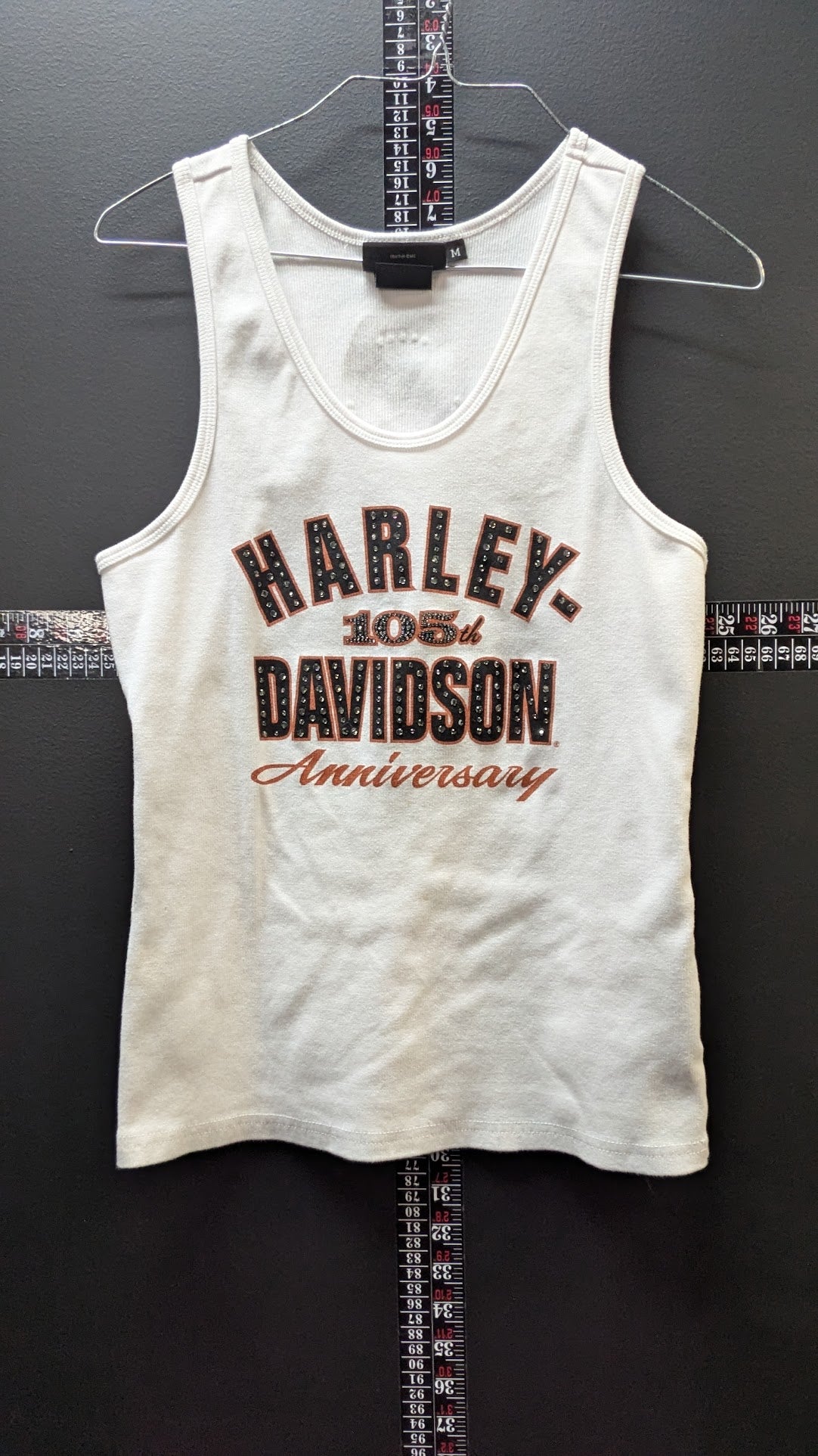 Harley-Davidson 105th Anniversary Women's Ribbed Tank Top Medium White Rhinestone