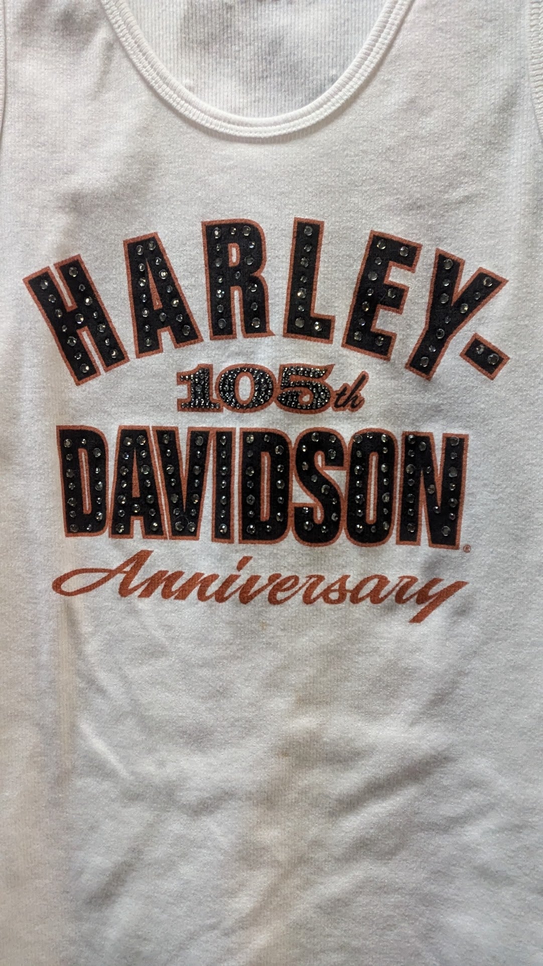 Harley-Davidson 105th Anniversary Women's Ribbed Tank Top Medium White Rhinestone