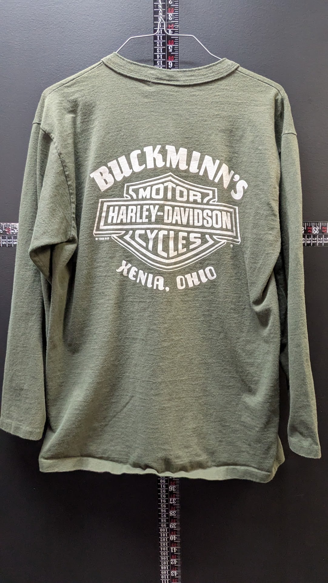 Harley-Davidson Women's Olive Green Henley Long Sleeve Shirt Buckminn's Xenia Ohio Size Medium