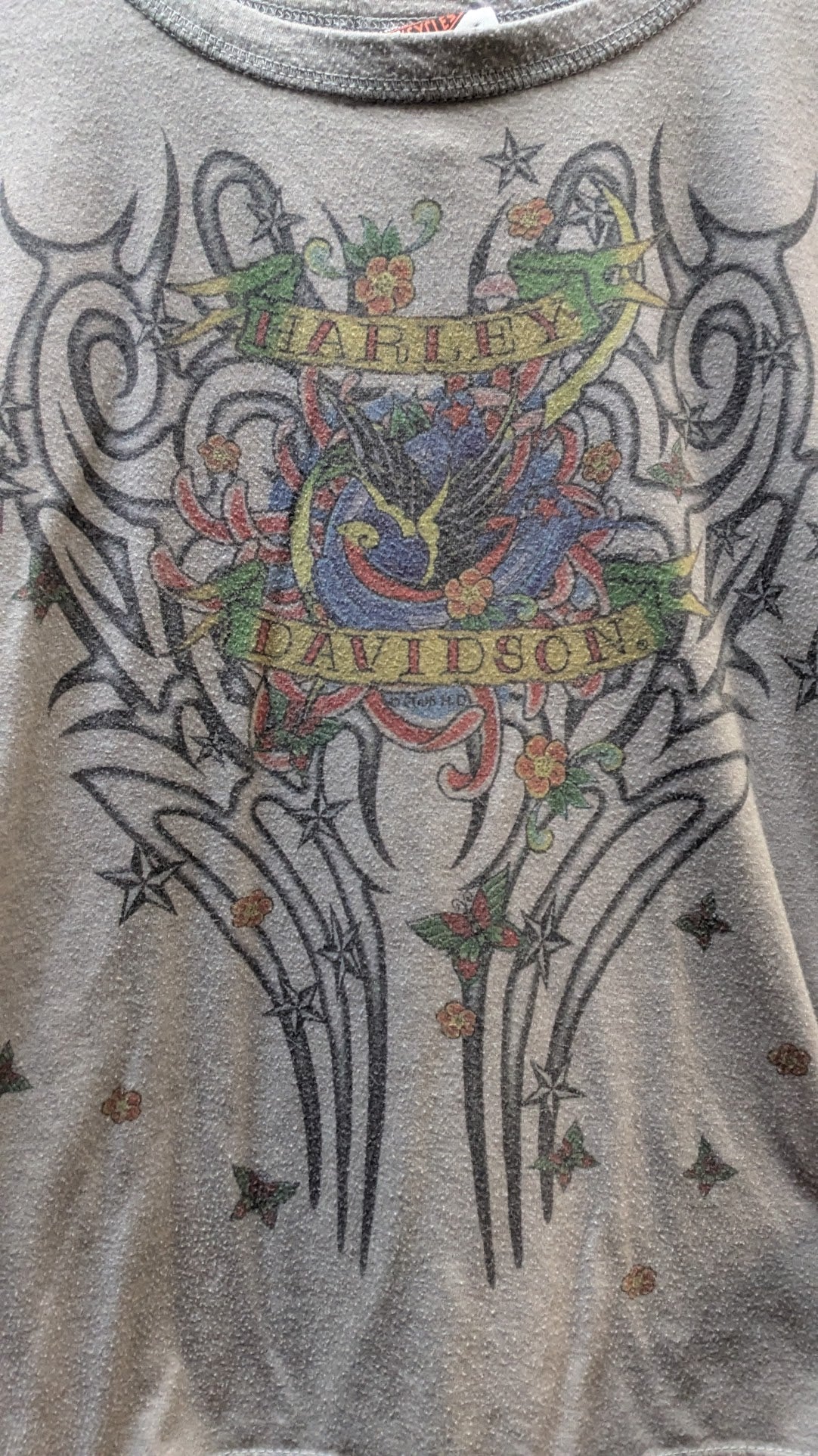 2005 Harley-Davidson Buckminn's Xenia Ohio Tattoo Art Y2K Women's Graphic Tee Size Large