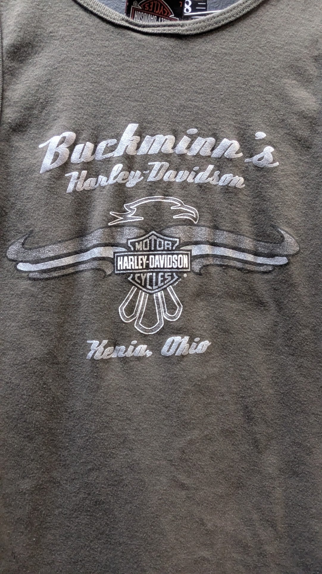 Vintage 2005 Harley-Davidson Women's Tank Top "All I Need Is My Harley" Rhinestone Graphic Olive Green Size Large