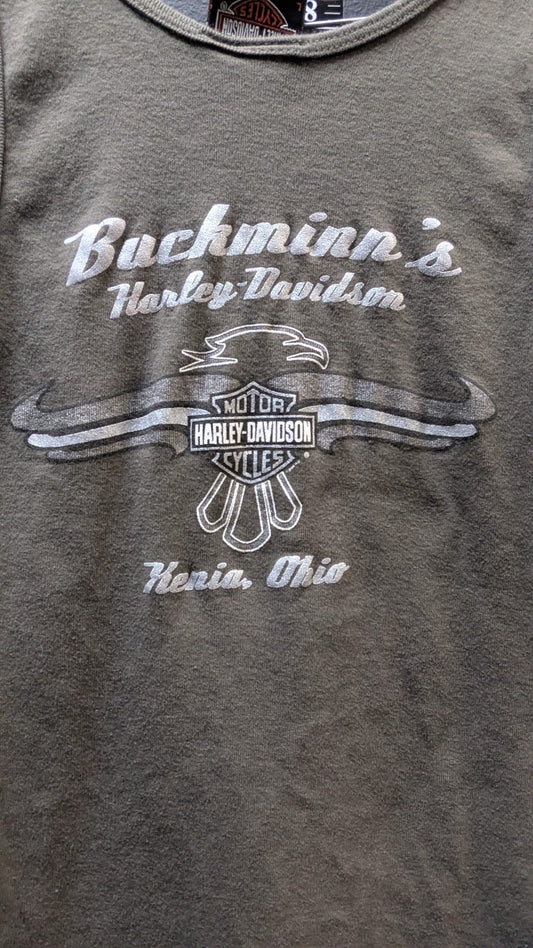 Vintage 2005 Harley-Davidson Women's Tank Top "All I Need Is My Harley" Rhinestone Graphic Olive Green Size Large