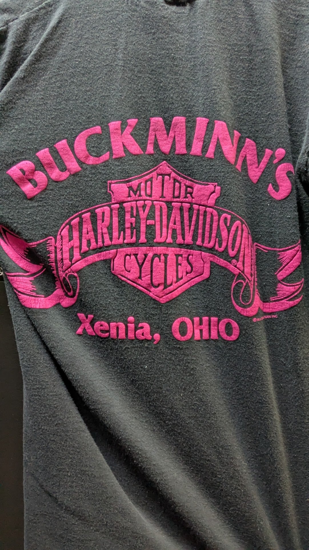 Vintage 1992 Harley-Davidson Women's Fleece T-Shirt / Sweatshirt – Black & Pink Buckmin's Xenia Ohio