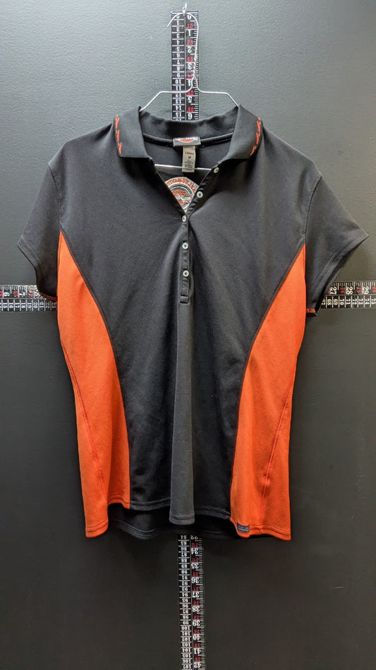 Harley-Davidson Women's Performance Polo Shirt Black Orange Moisture Management Size Medium