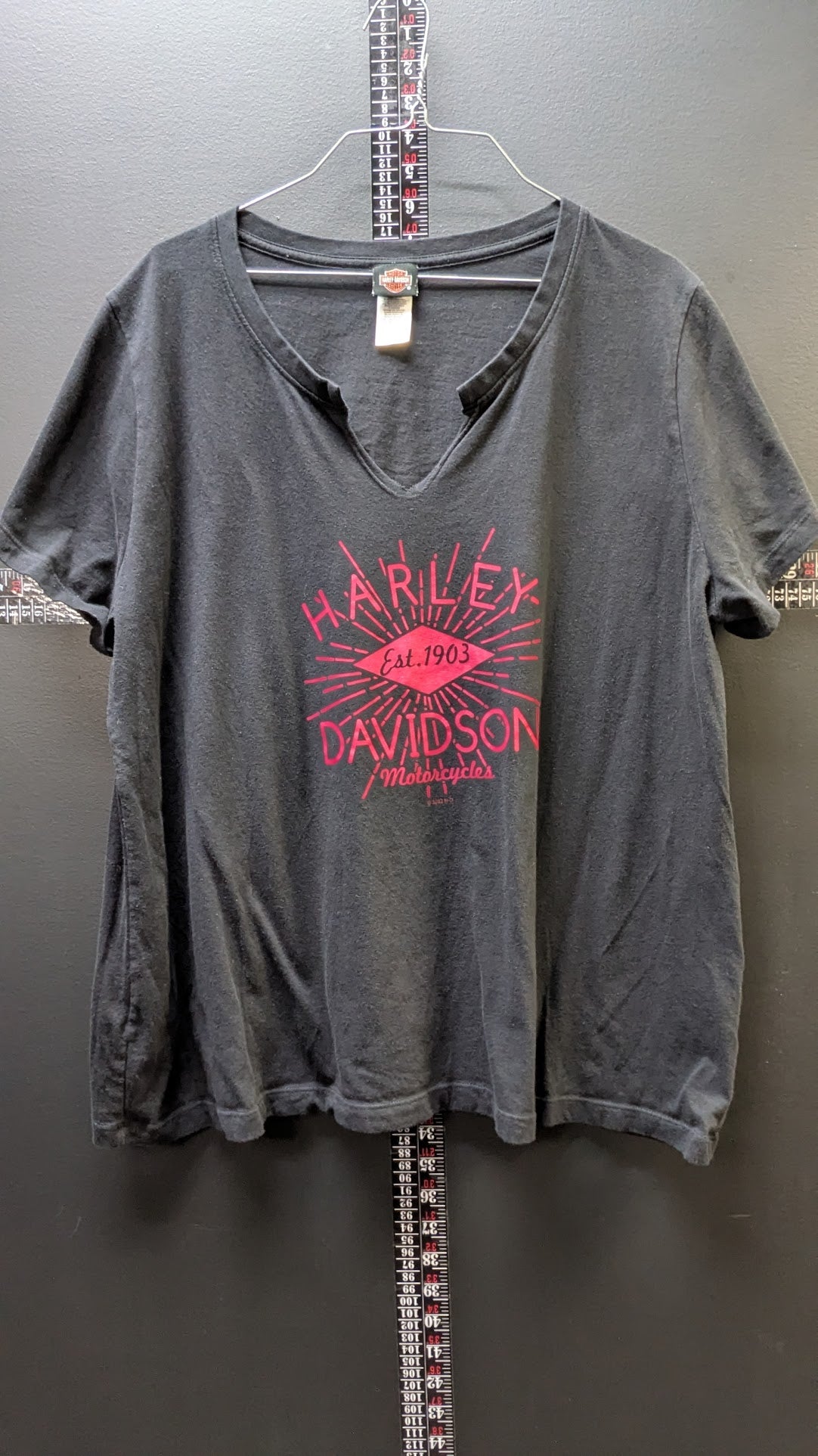 Harley-Davidson Women's V-Neck T-Shirt Black Red Graphic Raging Bull Durham NC Size 3X