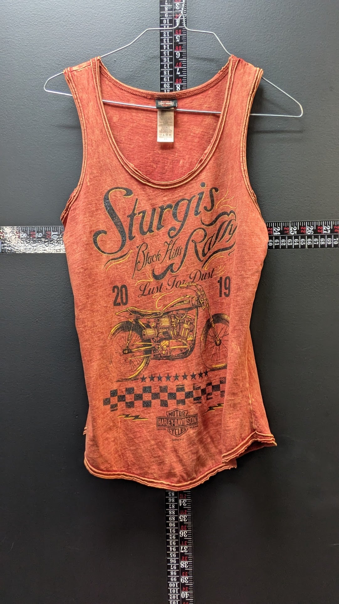 Harley-Davidson Sturgis Black Hills Rally 2019 Tank Top Orange Burnout Graphic Women's XS
