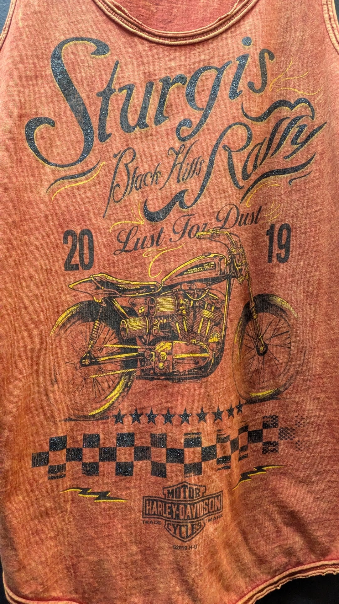Harley-Davidson Sturgis Black Hills Rally 2019 Tank Top Orange Burnout Graphic Women's XS