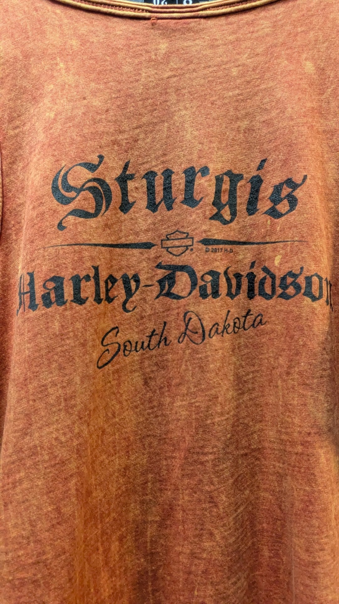 Harley-Davidson Sturgis Black Hills Rally 2019 Tank Top Orange Burnout Graphic Women's XS