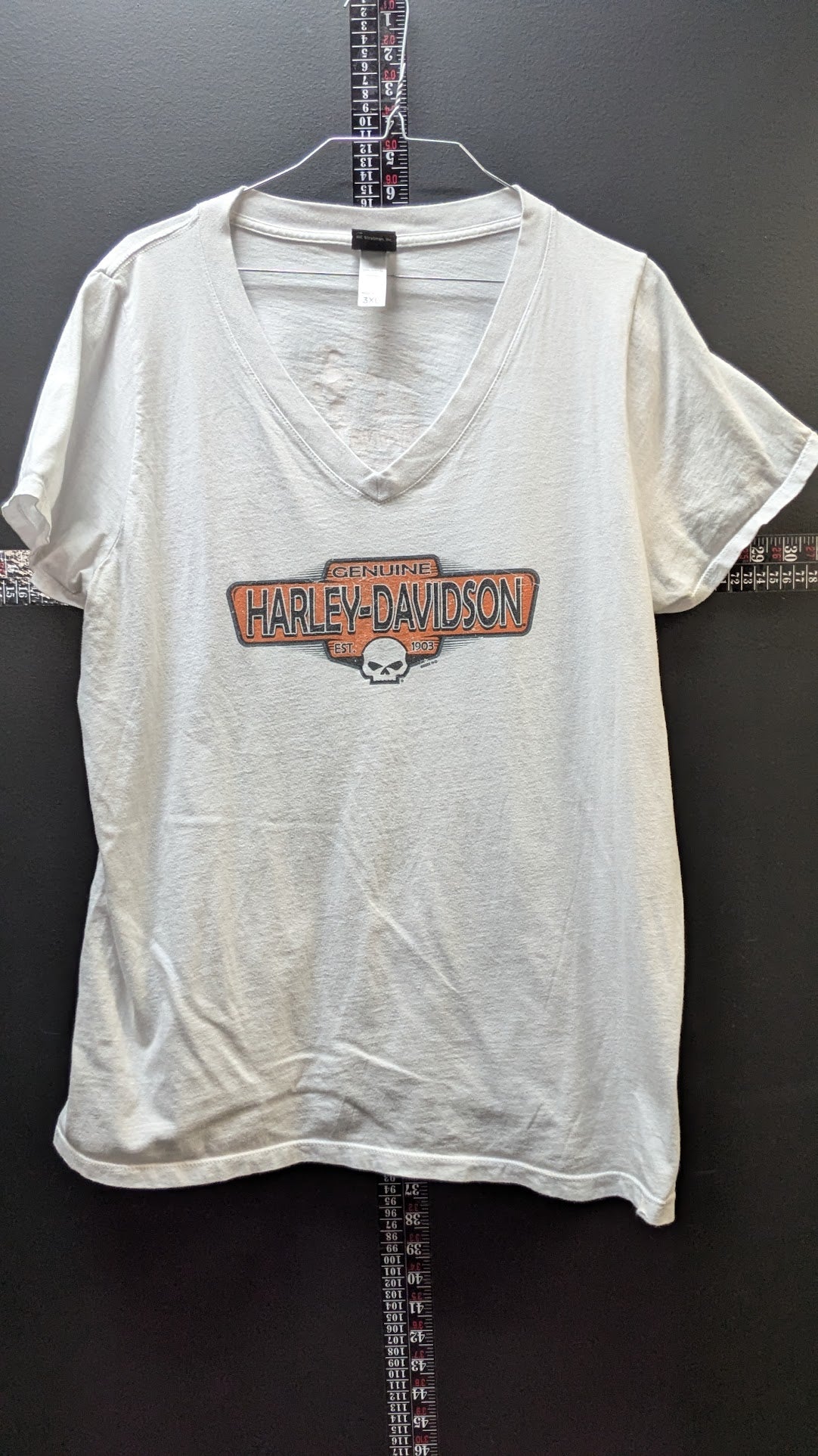 Harley-Davidson Raging Bull Durham NC Women's V-Neck T-Shirt White 3XL