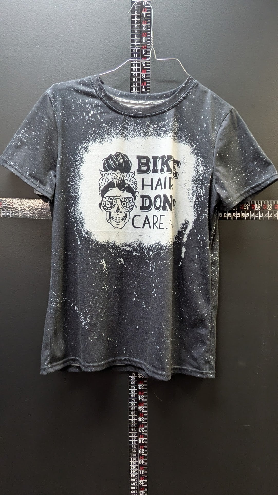Bike Hair Don't Care Graphic T-Shirt Women's Black Bleach Splatter Tee