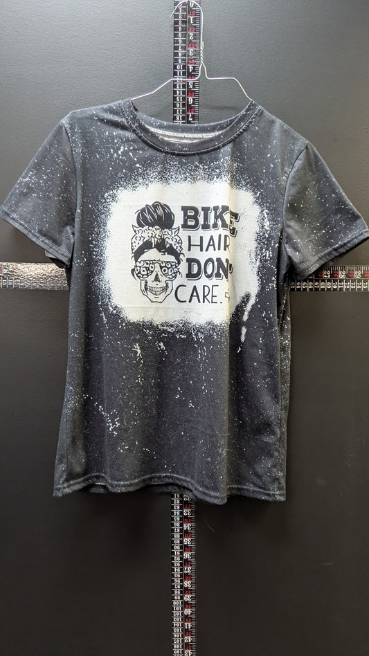 Bike Hair Don't Care Graphic T-Shirt Women's Black Bleach Splatter Tee