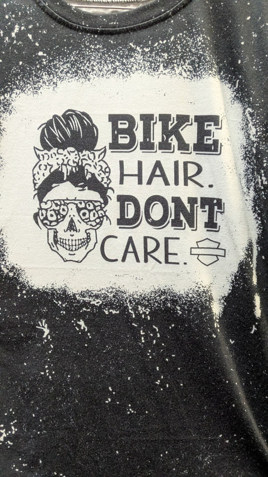 Bike Hair Don't Care Graphic T-Shirt Women's Black Bleach Splatter Tee