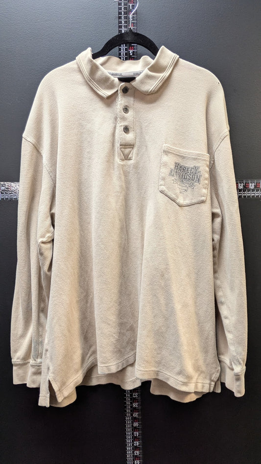 Harley-Davidson Men's XL Long Sleeve Thermal Henley Shirt Beige Hale's Mansfield Ohio