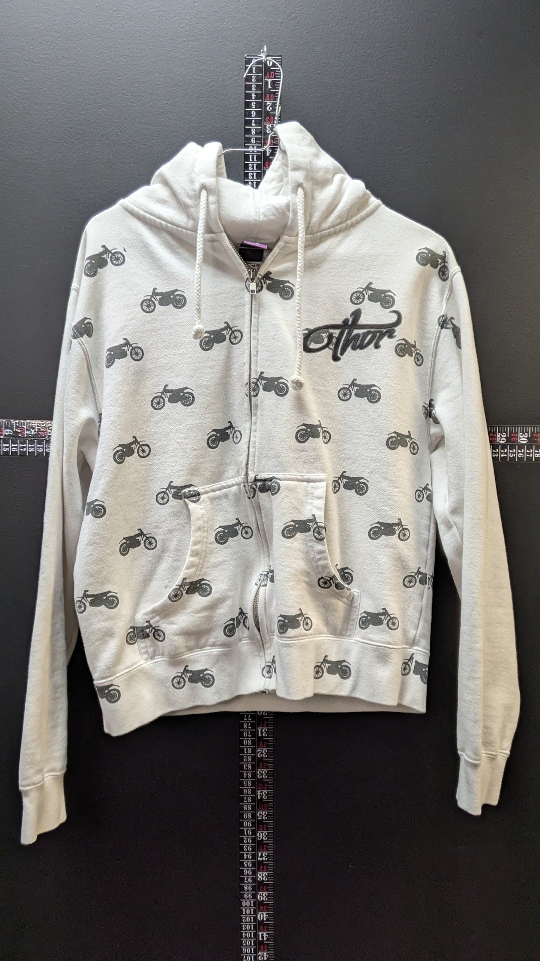 Thor Women's Full Zip Hoodie Motorcycle Print White Gray Graphic Jacket Size Large