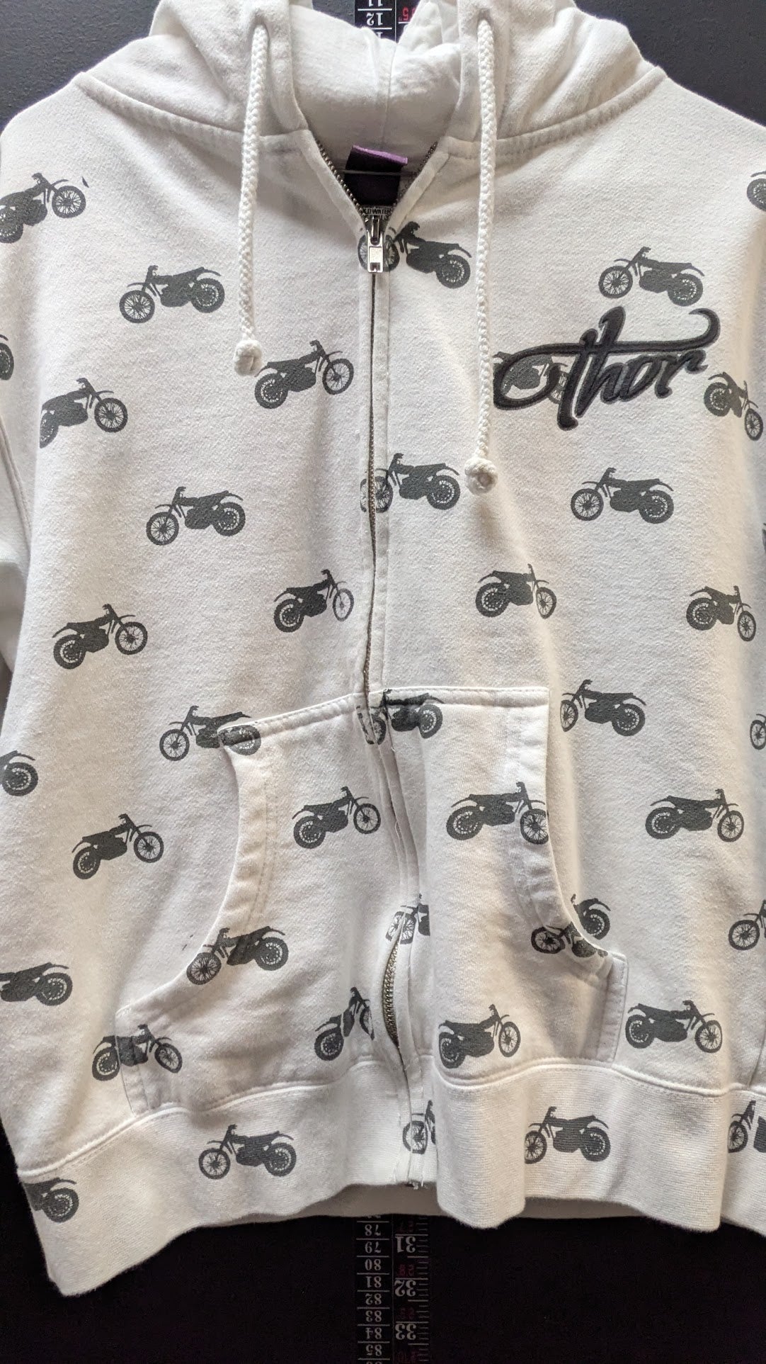 Thor Women's Full Zip Hoodie Motorcycle Print White Gray Graphic Jacket Size Large