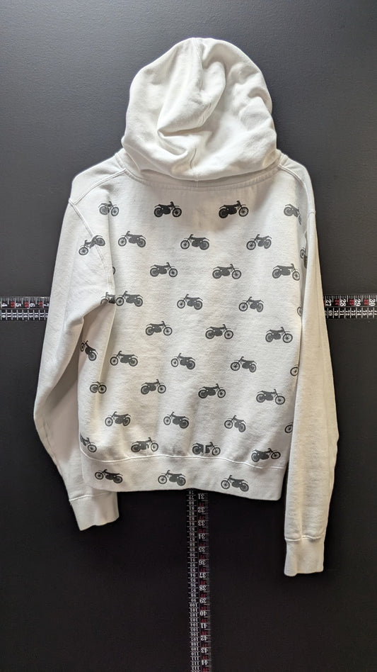 Thor Women's Full Zip Hoodie Motorcycle Print White Gray Graphic Jacket Size Large